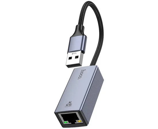 Переходник Hoco UA37 Portable USB to RJ45 1000 Mbs (0.15m) Metal gray