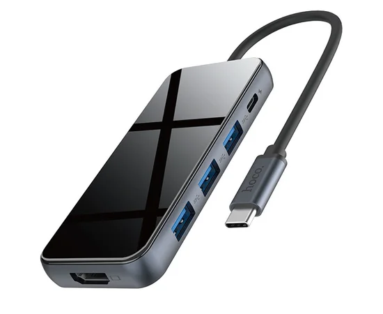 Переходник HUB Hoco HB15 Type-C to USB3.0+HDMI+PD Серый