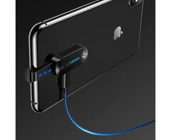 Переходник Usams US-SJ358 AU10 Lightning to 3.5mm + Lightning, LED light Черный