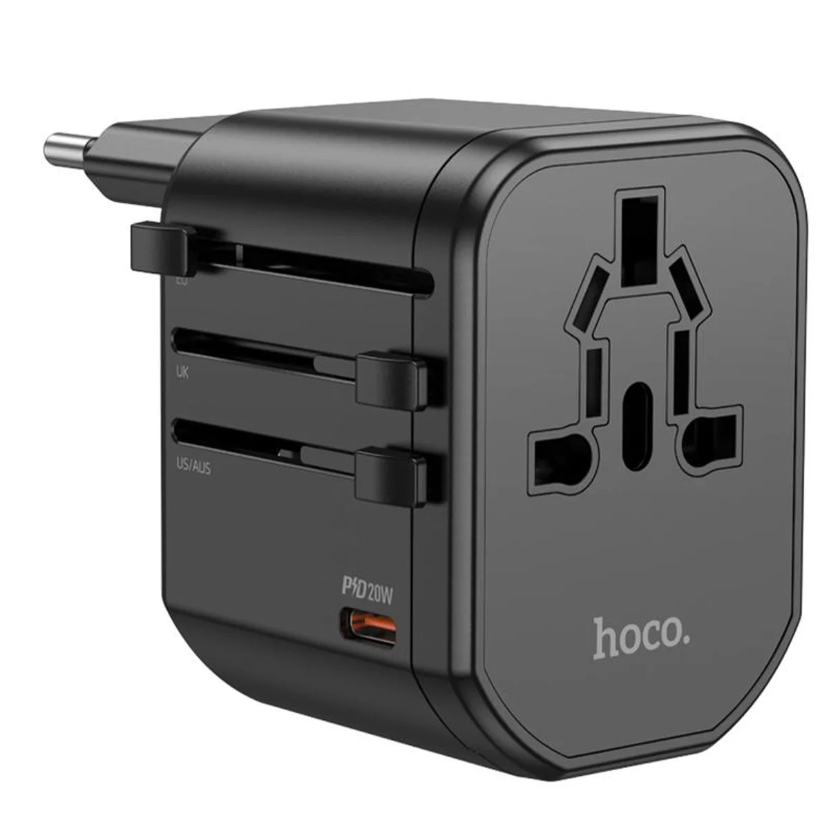 Сетевой универсальный переходник Hoco AC15 Walker PD20W+QC3.0 (2USB-A/1C) (EU) Black