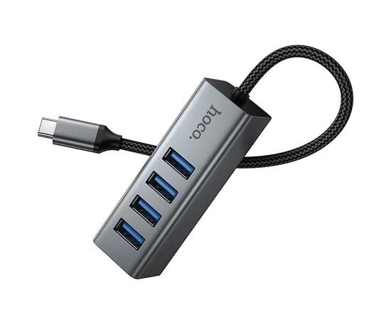 Переходник HUB Hoco HB1C 4in1 (Type-C to 4xUSB 3.0) (1m) Metal gray