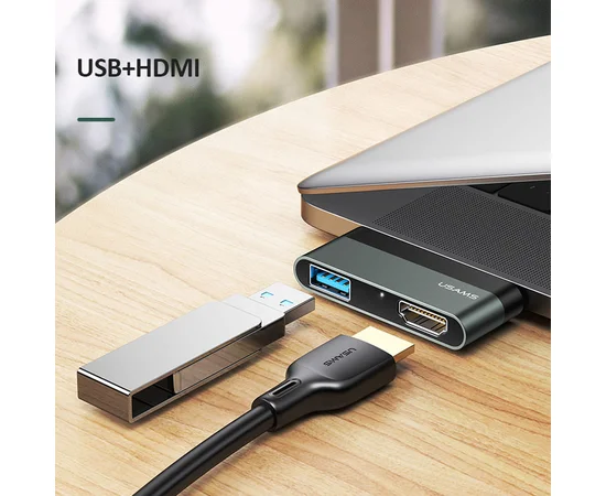 Переходник HUB Usams US-SJ462 Type-C Mini Hub (USB + HDMI) Серый