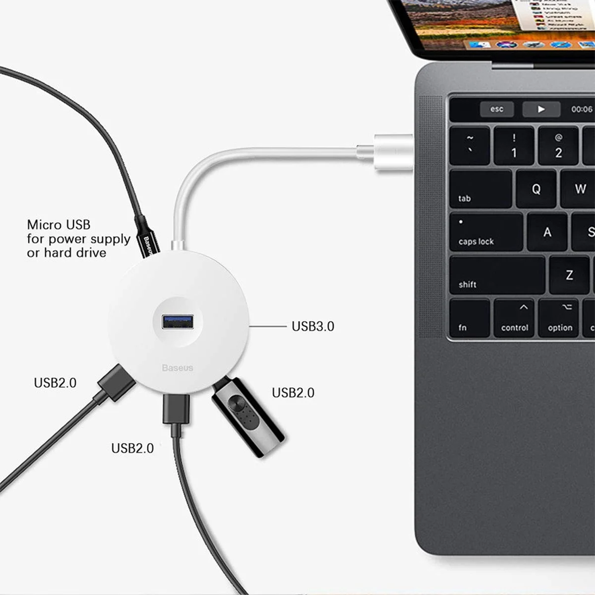 Переходник HUB Baseus Round Box Type-C to USB 3.0 + 3USB 2.0 (CAHUB-G) Белый