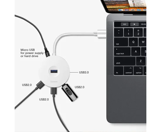 Перехідник HUB Baseus Round Box Type-C to USB 3.0 + 3USB 2.0 (CAHUB-G) Білий
