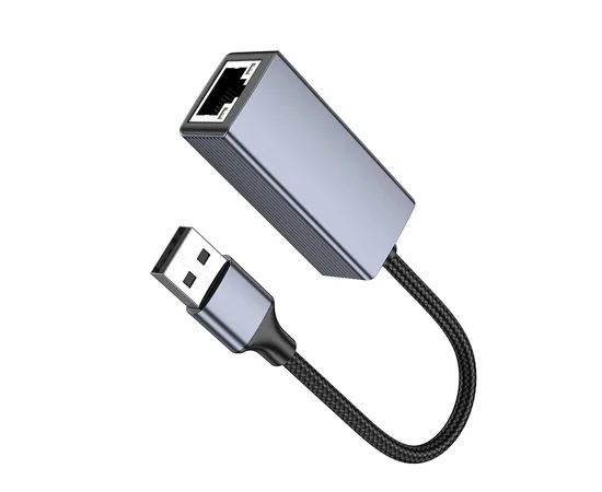 Интернет адаптер Hoco UA37 1000 Mbps (USB to RJ45) Metal gray
