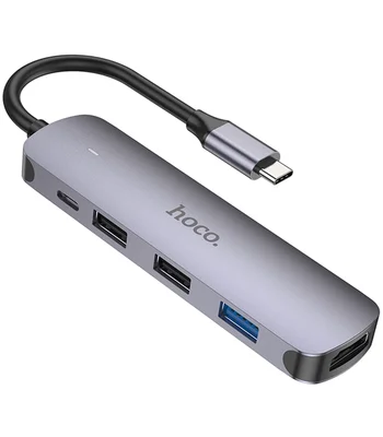 Переходник HUB Hoco HB27 10-Port (Type-C to HDTV+USB3.0+PD+2xUSB2.0) Metal gray
