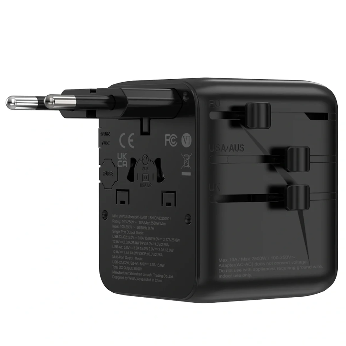 Сетевой универсальный переходник WIWU UA011 Warrior GaN 25W + 1USB-A/2C Black