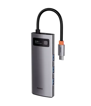 Перехідник HUB Baseus Metal Gleam Series 5-in-1 Type-C (CAHUB-CX) Gray