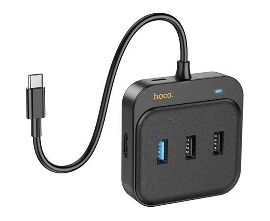 Переходник HUB Hoco HB38 Easy link 7-in-1 Multiport Adapter(HDTV+SD/TF+USB3.0+USB2.0*2+PD100W) Black