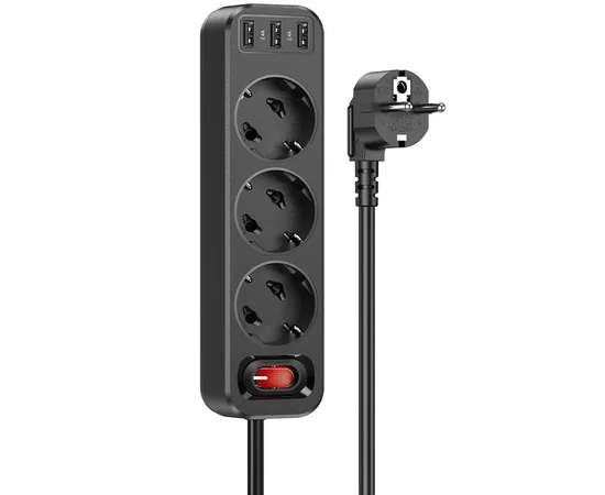 Удлинитель Hoco NS2 (3USB/3xSocket) Черный