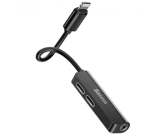 Переходник Baseus 3-in-1 Lightning Male to Dual Lightning & 3.5mm Female Adapter L52 (CALL52-0) Black
