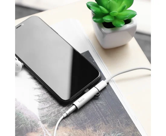 Переходник Hoco LS21 Lightning to 3,5 AUX Стальной