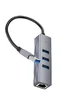 Переходник HUB Hoco HB34 Easy link USB Gigabit Ethernet adapter (USB to USB3.0*3+RJ45) Metal gray
