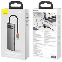 Переходник HUB Baseus Metal Gleam Series 7-Port (Type-C to HDMI+USB3.0*3+PD+RJ45) (B0003070) Station Gray