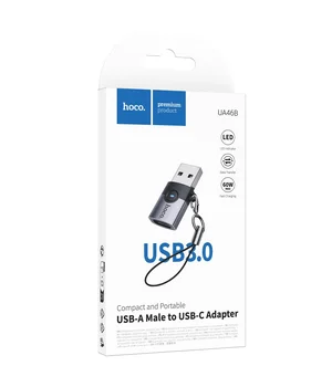 Переходник Hoco UA46B USB Male to Type-C Female USB3.0 Metal gray