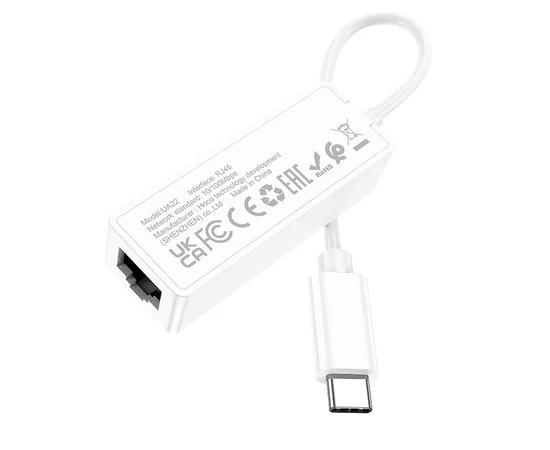 Переходник Hoco UA22 Acquire Type-C ethernet adapter (100 Mbps) White
