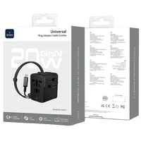 Сетевой универсальный переходник WIWU UA013 20W GaN + 1USB-A/2C with retractable cable Type-C Black