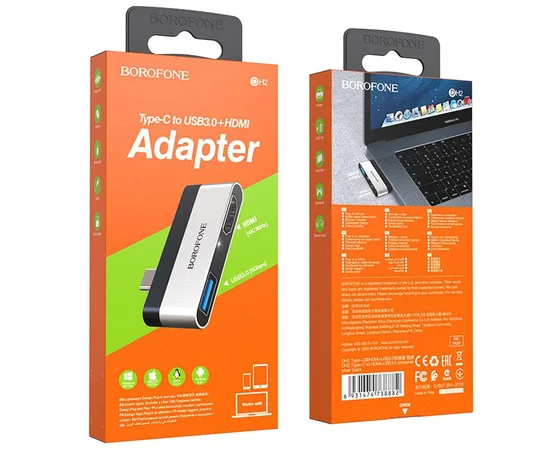 Переходник Borofone DH2 Type-C to HDMI+USB3.0 Серебряный / Черный