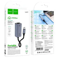 Переходник Hoco UA37 Portable Type-C to RJ45 1000 Mbs (0.15m) Metal gray