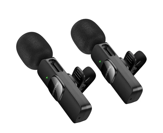 Петличный беспроводной микрофон Borofone BFK15 Dual-mic lavalier Lightning/Type-C Black
