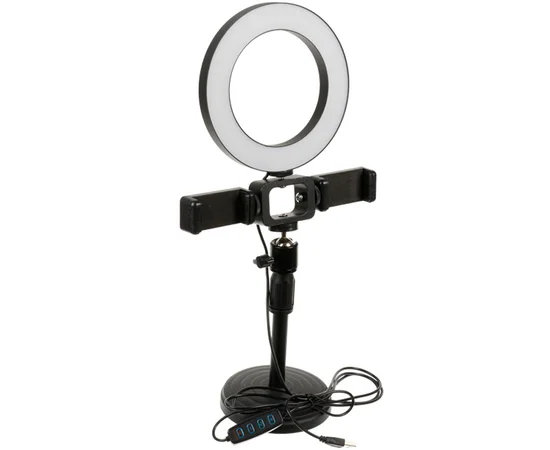 Кольцевая лампа LiveStream 16см с двумя держателями, c подставкой Черный
