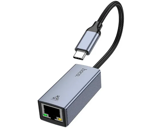 Переходник Hoco UA37 Portable Type-C to RJ45 1000 Mbs (0.15m) Metal gray
