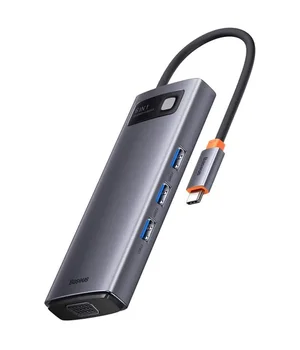 Перехідник HUB Baseus Metal Gleam Series 6-in-1 Multifunctional Type-C (WKWG080013) Gray