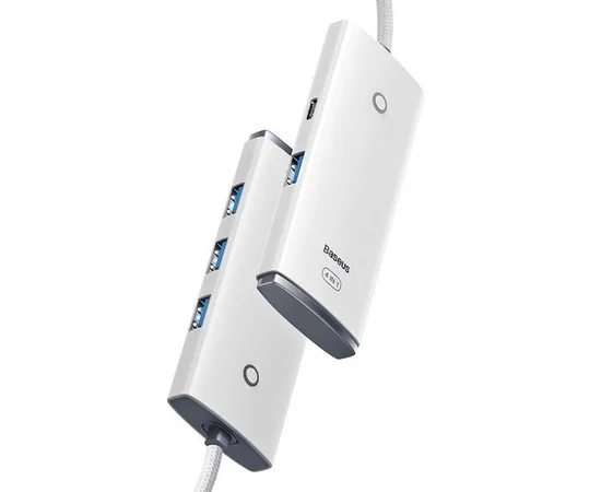 Переходник HUB Baseus Lite Series 4in1 (USB-A to USB3.0*4) (0.25m) (WKQX03) White