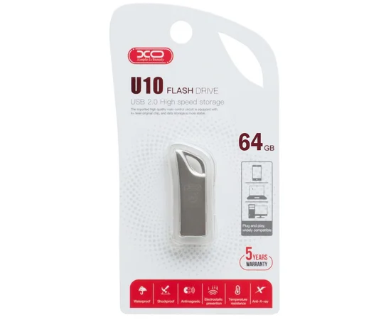 Флеш накопитель XO U10, 64GB USB 2.0 Серебряный