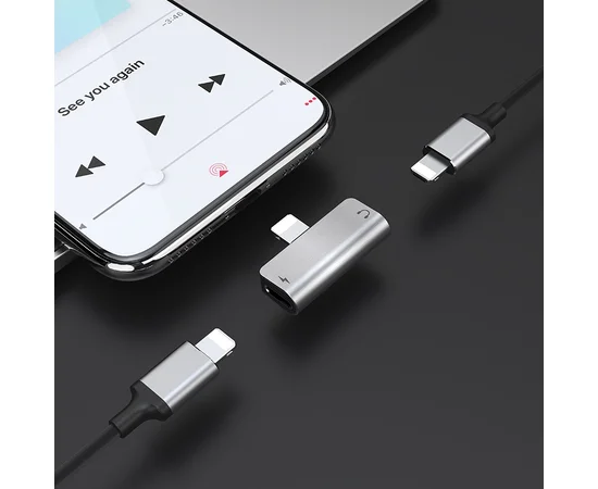 Переходник Hoco LS24 Lightning to lightning audio/lightning Стальной