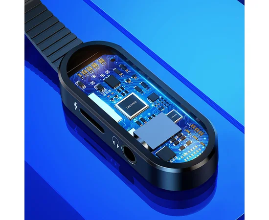 Переходник Usams US-SJ358 AU10 Lightning to 3.5mm + Lightning, LED light Черный