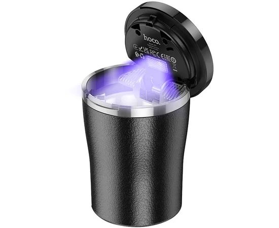 Автомобильная пепельница Hoco ZP9 Solar с крышкой Black