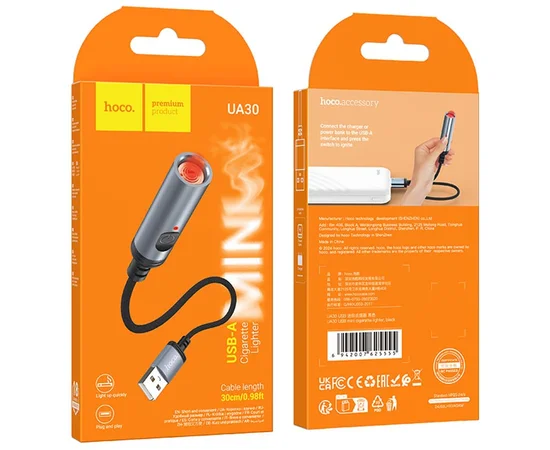 Портативный прикуриватель зажигалка Hoco UA30 USB Black