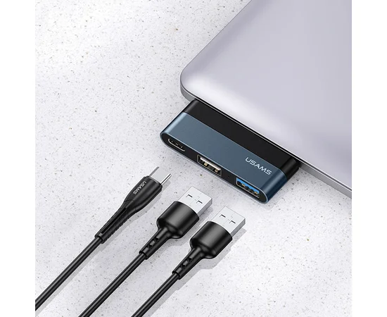 Переходник HUB Usams US-SJ490 Type-C Mini Hub (2USB port + Type-C) Темно-серый
