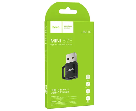 Переходник Hoco UA31D OTG USB male to Type-C female USB2.0 Black