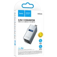 Переходник HUB Hoco HB54A 3in1 (Type-C to 2xUSB2.0+USB3.0) Metal grey