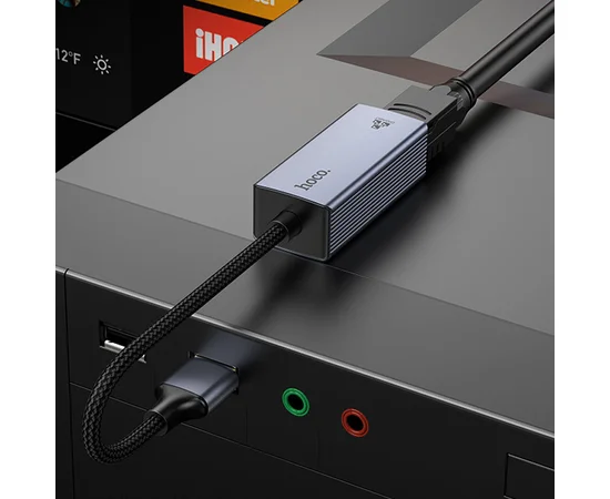 Интернет адаптер Hoco UA37 1000 Mbps (USB to RJ45) Metal gray