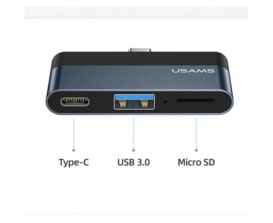 Переходник HUB Usams US-SJ491 Type-C Mini Hub (Type-C + USB + Micro SD) Темно-серый