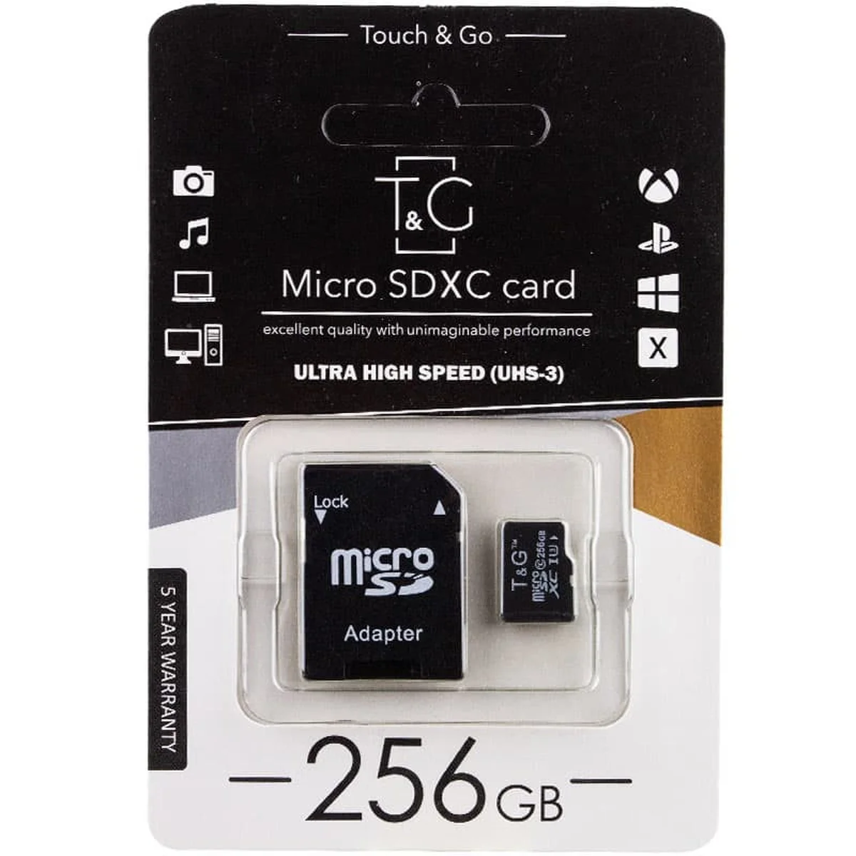 Карта пам'яті T & G microSDXC (UHS-3) 256 GB class 10 (з адаптером) Чорний