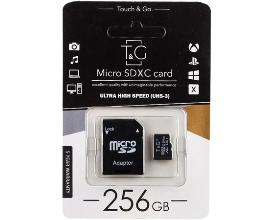 Карта памяти T&G microSDXC (UHS-3) 256 GB class 10 (с адаптером) Черный