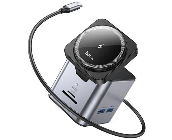 Перехідник HUB Hoco HB49 Effortless 9in1 100W із БЗУ Metal gray