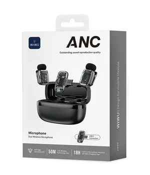 Петличный беспроводной микрофон WIWU WM008 Dual-mic ANC Type-C Black