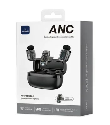 Петличный беспроводной микрофон WIWU WM008 Dual-mic ANC Type-C Black