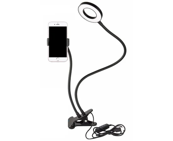 Кольцевая LED-лампа 2в1 с держателем для телефона (прищепка) Черный