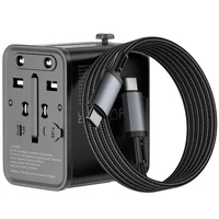 Сетевой универсальный переходник WIWU UA013 20W GaN + 1USB-A/2C with retractable cable Type-C Black