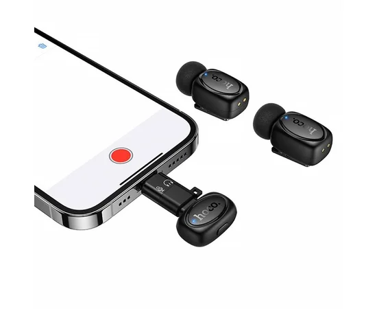 Петличный беспроводной микрофон Hoco L19 Graceful dual-mic 2in1 (Lightning/Type-C) Black