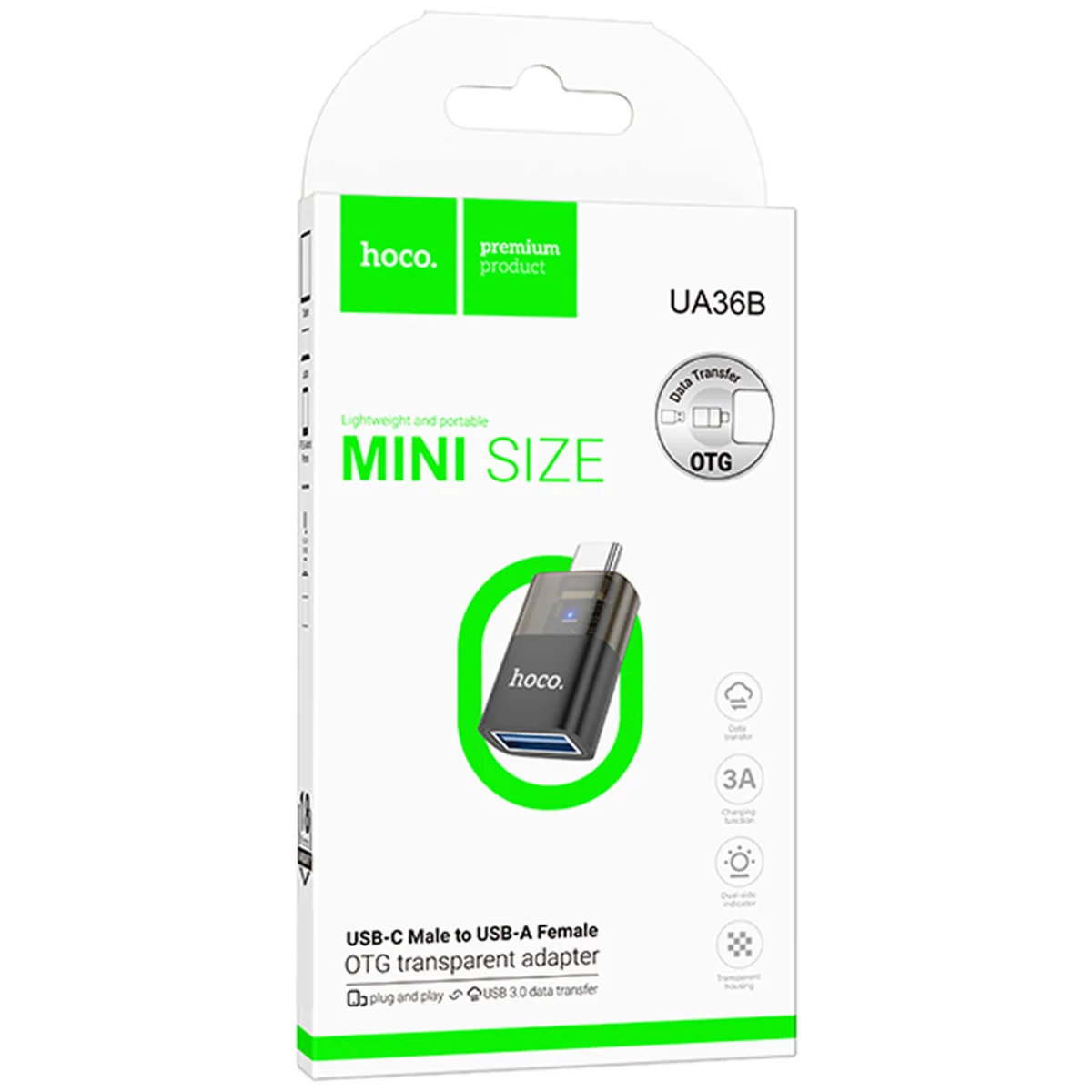 Перехідник Hoco UA36B OTG Type-C male to USB female transparent Black