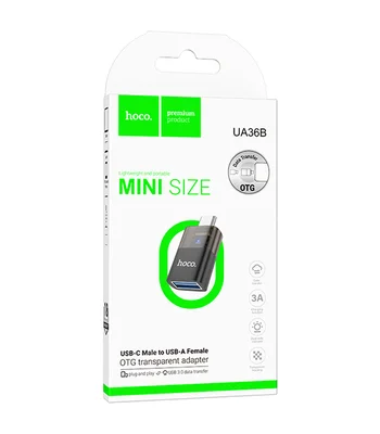 Переходник Hoco UA36B OTG Type-C male to USB female transparent Black