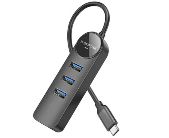 Переходник Borofone DH6 Erudite 4in1 Gigabit Ethernet (Type-C to USB3.0*3+RJ45) (0.2m) Black