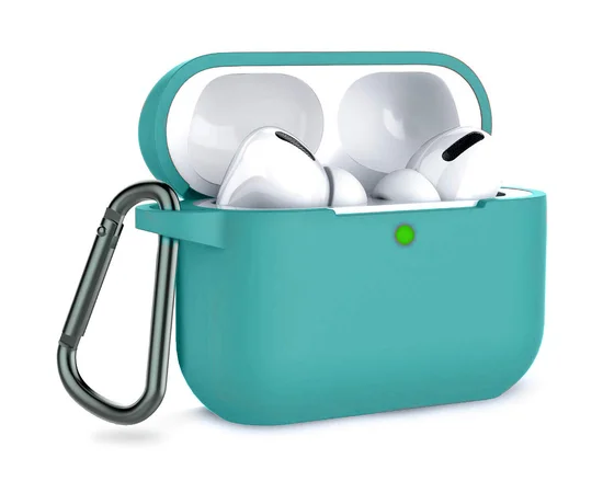 Силиконовый футляр с карабином для наушников AirPods Pro Мятный / Mint